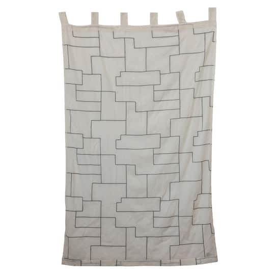 Hello Honey® 84" Ivory and Black Modern Cotton Curtain Panel with Geometric Embroidery